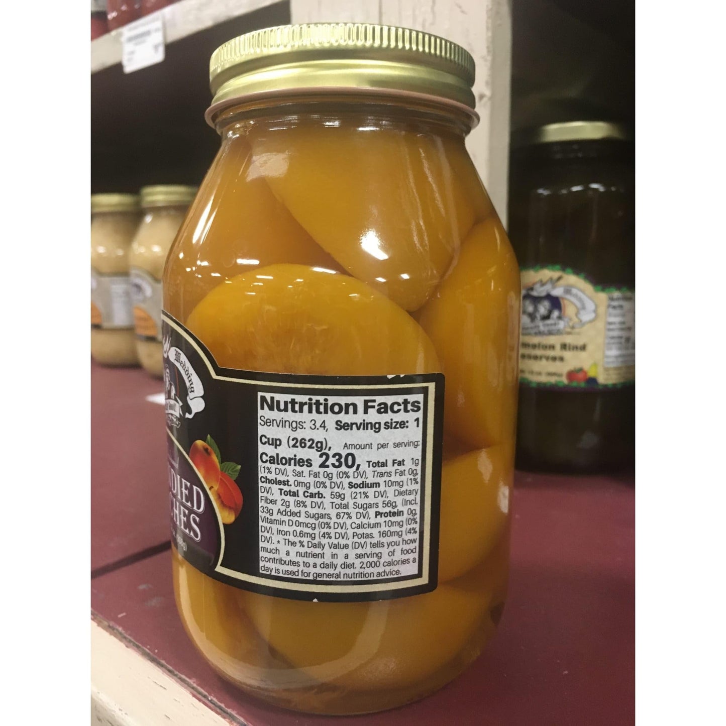 Amish Wedding Ready To Eat Peaches, Usa Made 32 Ounce Glass Jar, No Preservatives, Brandied