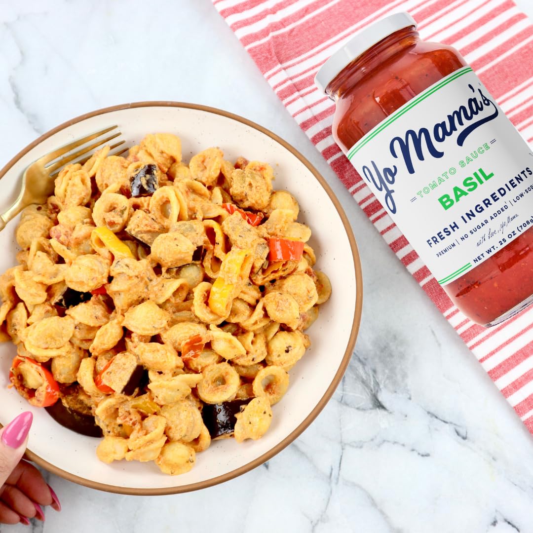 Yo Mama’s Foods Keto Tomato Basil Pasta Sauce - No Sugar Added, Low Carb, Vegan - 1.56 lb (Pack of 6)
