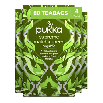 Pukka Supreme Matcha Green Organic Herbal Tea, Energizing Infusion Organic Tea Selection, With Matcha Powder, Ideal For Daily Vitality, Caffeine Free, 80 Total Bags (20Ct - Pack Of 4)