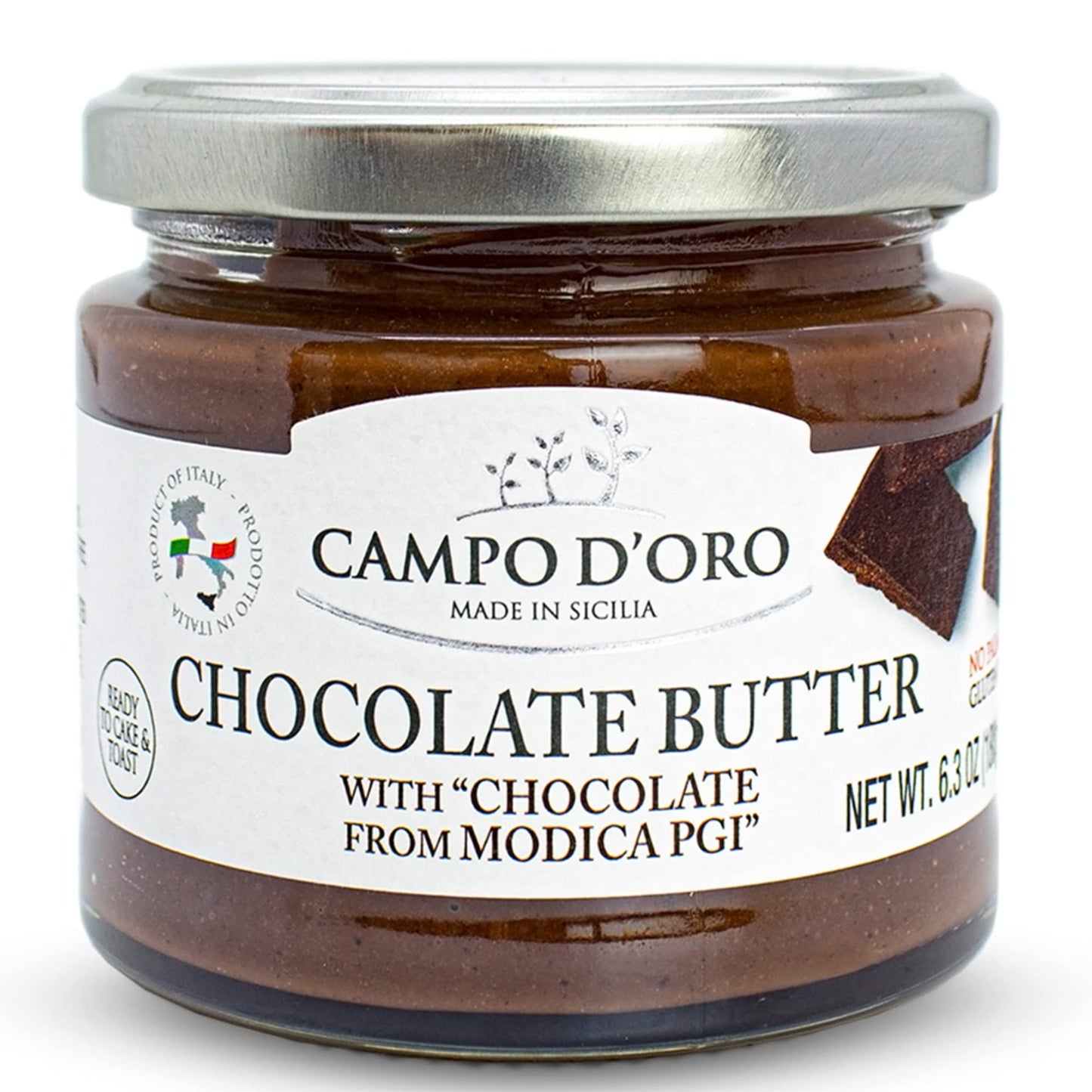 CAMPO DORO Premium Chocolate Spread, DOP Certified Modica Chocolate, Creamy, 6.35oz, No Palm Oil