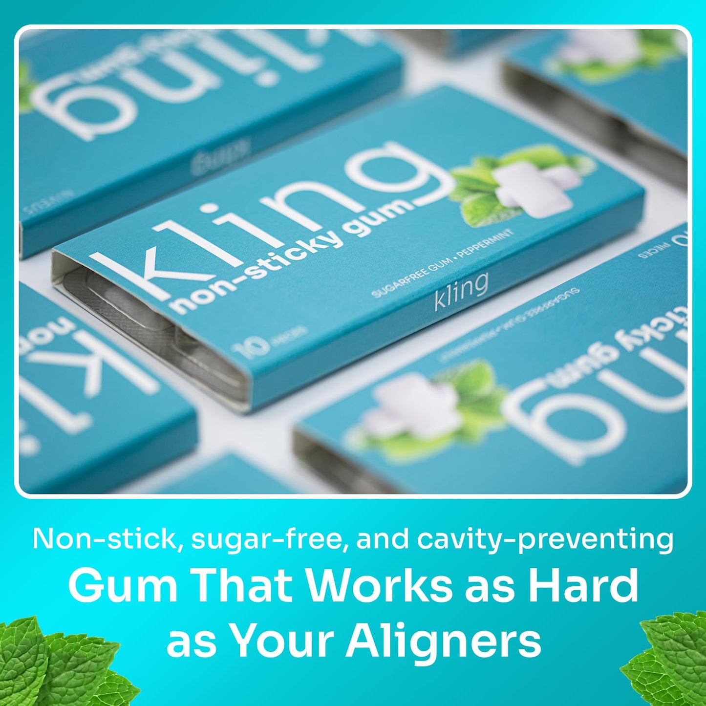 Kling Orthodontic Chewing Gum - Sugar Free Xylitol Gum For Invisalign, Dentures & Braces - Calorie Free Gum For Dry Mouth, Fresh