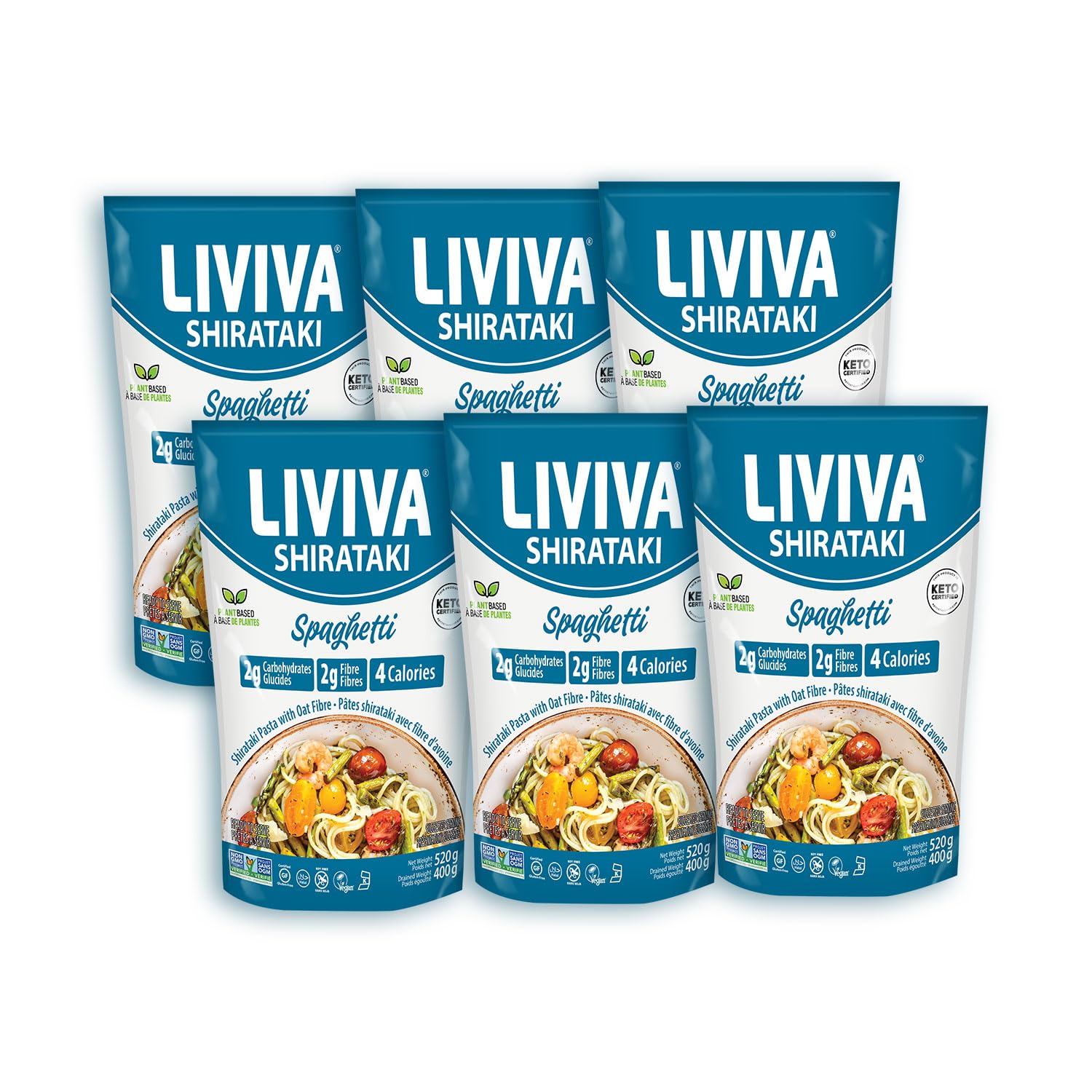 Liviva Shirataki Konjac Spaghetti (6 Pk) - Diaplayic-Friendly Low Carb  Low Calorie Pasta Noodles Ready To Serve - No Odor  Certified Non-Gmo  Gluten Free  Vegan  Plant-Based  Keto  Kosher  Halal