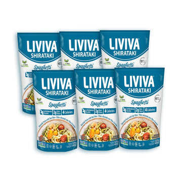 Liviva Shirataki Konjac Spaghetti (6 Pk) - Diaplayic-Friendly Low Carb  Low Calorie Pasta Noodles Ready To Serve - No Odor  Certified Non-Gmo  Gluten Free  Vegan  Plant-Based  Keto  Kosher  Halal