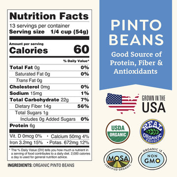 Organic Dried Pinto Beans 1lb Bulk by Doudlah Farms - Farmed From Regenerative Soil | Tested Clean Certified | Vegan, Non-GMO, G