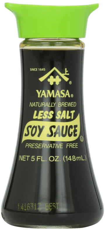 Yamasa Soy Sauce, Naturally Brewed Less Salt Low Sodium Preservative Free in Glass Dispenser, 5 fl oz (Pack of 1)