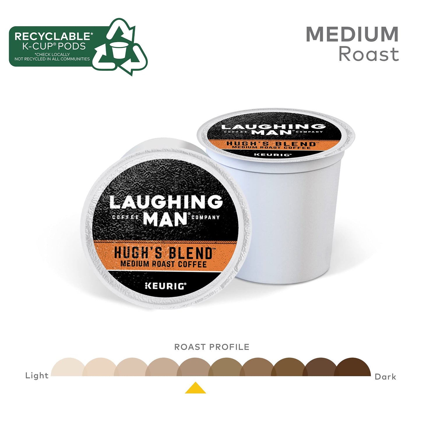 Laughing Man Hugh s Blend Keurig Single-Serve K-Cup Pods, Medium Roast Coffee, 60 Count (6 Packs of 10)