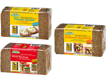 Mestemacher Whole Grain Bread (Fitness, Whole Rye, Sunflower Seed, Variety Pack Of 3)