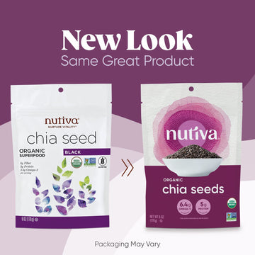Nutiva Organic Black Chia Seeds, 6 Oz, Non-GMO, Vegan, Gluten-Free, Keto, Whole 30 Approved, Nutrient-Dense, 3g Protein & 5g