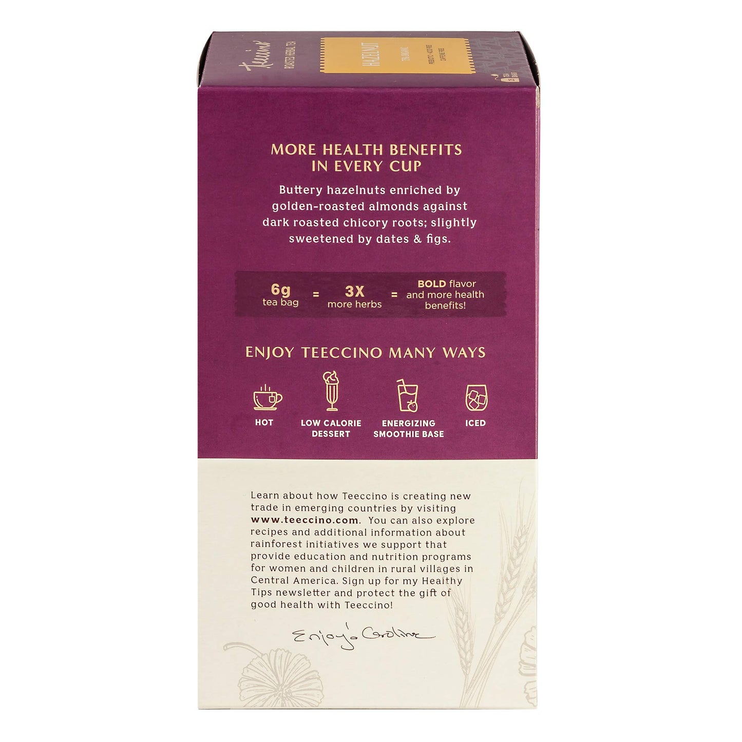 Teeccino Hazelnut Herbal Tea - Caffeine-Free, Prebiotic, 25 Count (Pack of 3)