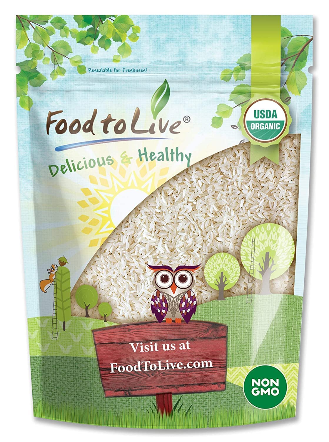 Food to Live Organic Long Grain White Rice, 5 Pounds - Non-GMO, Vegan, Kosher. Easy to Cook. Stays Separate and Fluffy. Low in F
