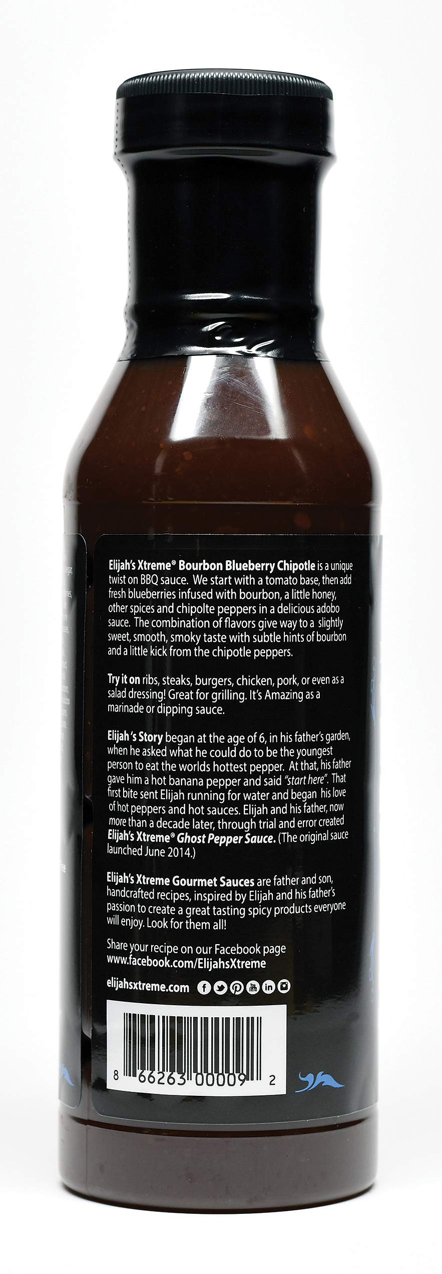 Elijahs Xtreme BBQ Sauce & Marinade, spirit-inspired flavor Infused Blueberry Chipotle, 12 Fl Oz, Pack of 1