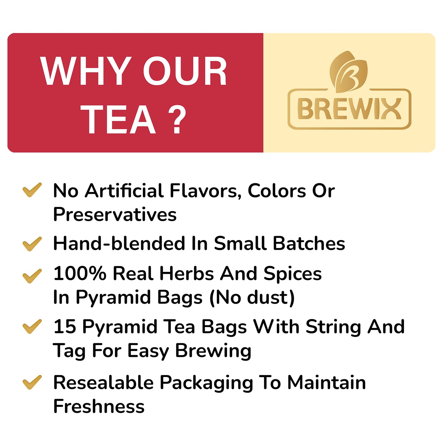 BREWIX Hibiscus Rose Herbal Tea Bags, 15 Pyramid Bags, Whole Hibiscus Flowers, Chamomile, Spices, Supports Wellness & Digestion