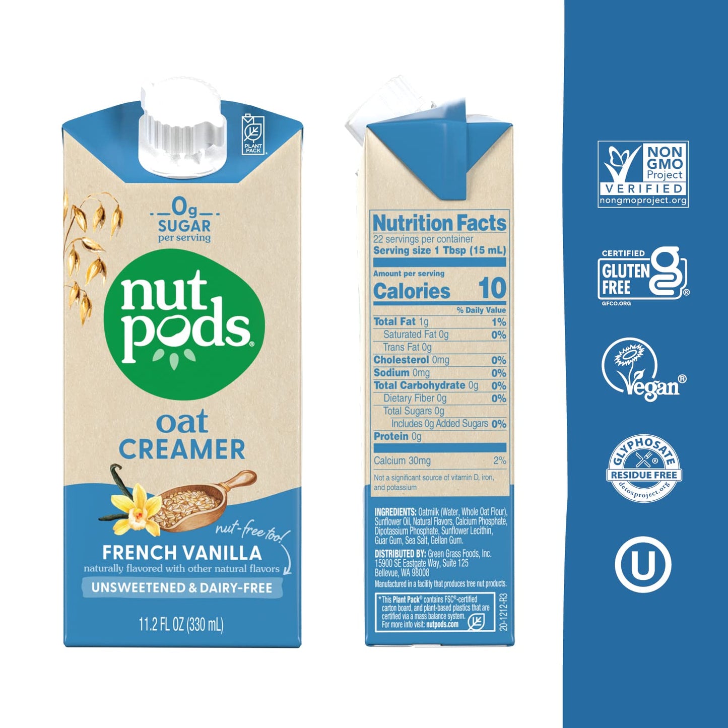 nutpods Oat Milk Creamer, Unsweetened French Vanilla, Non-Dairy, Vegan, Gluten-Free, 11.2 Fl Oz (Pack of 3)
