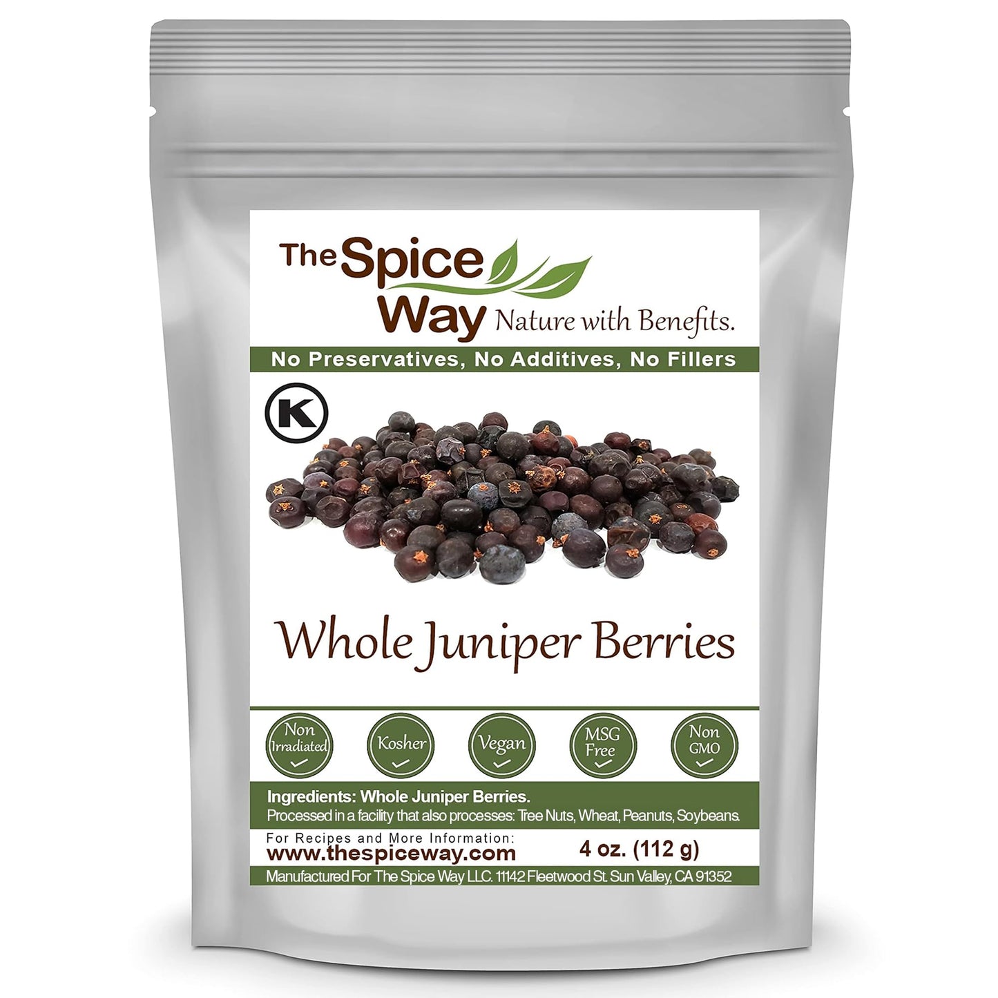The Spice Way Juniper Berries - Whole, Non-GMO, 4 oz Resealable Bag