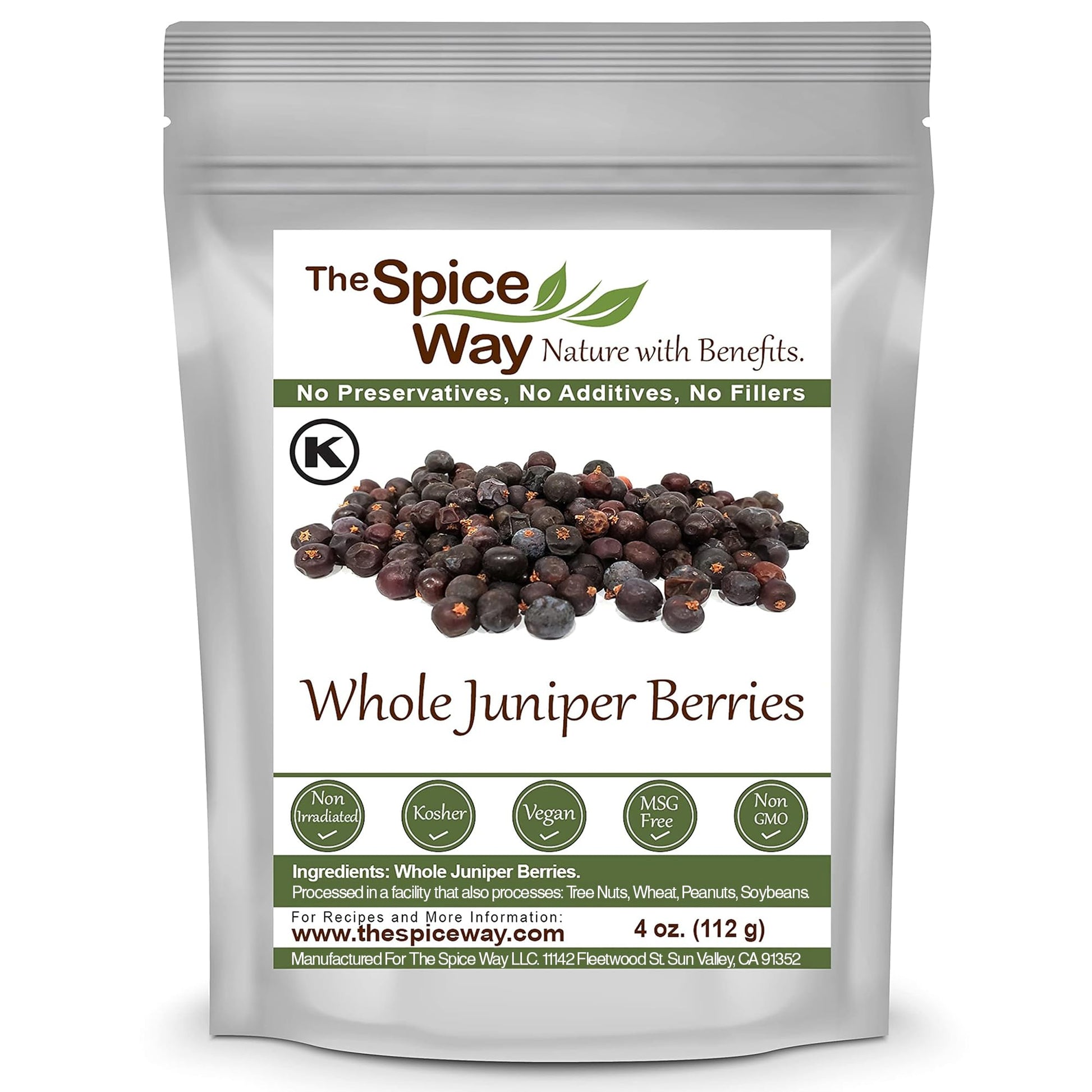 The Spice Way Juniper Berries - Whole, Non-GMO, 4 oz Resealable Bag