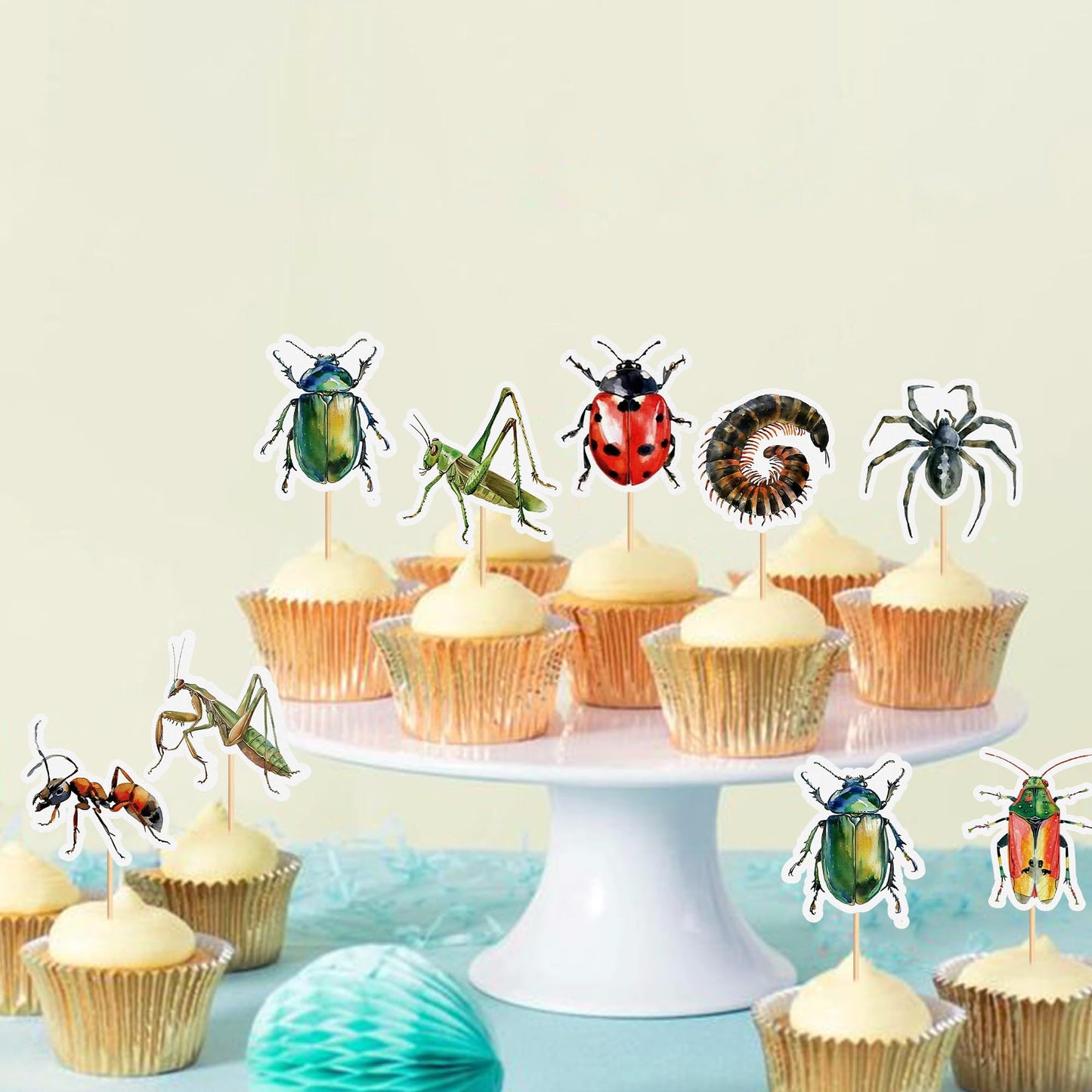 Ercadio 32 Pcs Insect Theme Cupcake Toppers Ladybugs Millipedes Grasshoppers Spiders Ants Cupcake Pick Decorations For Insect Th