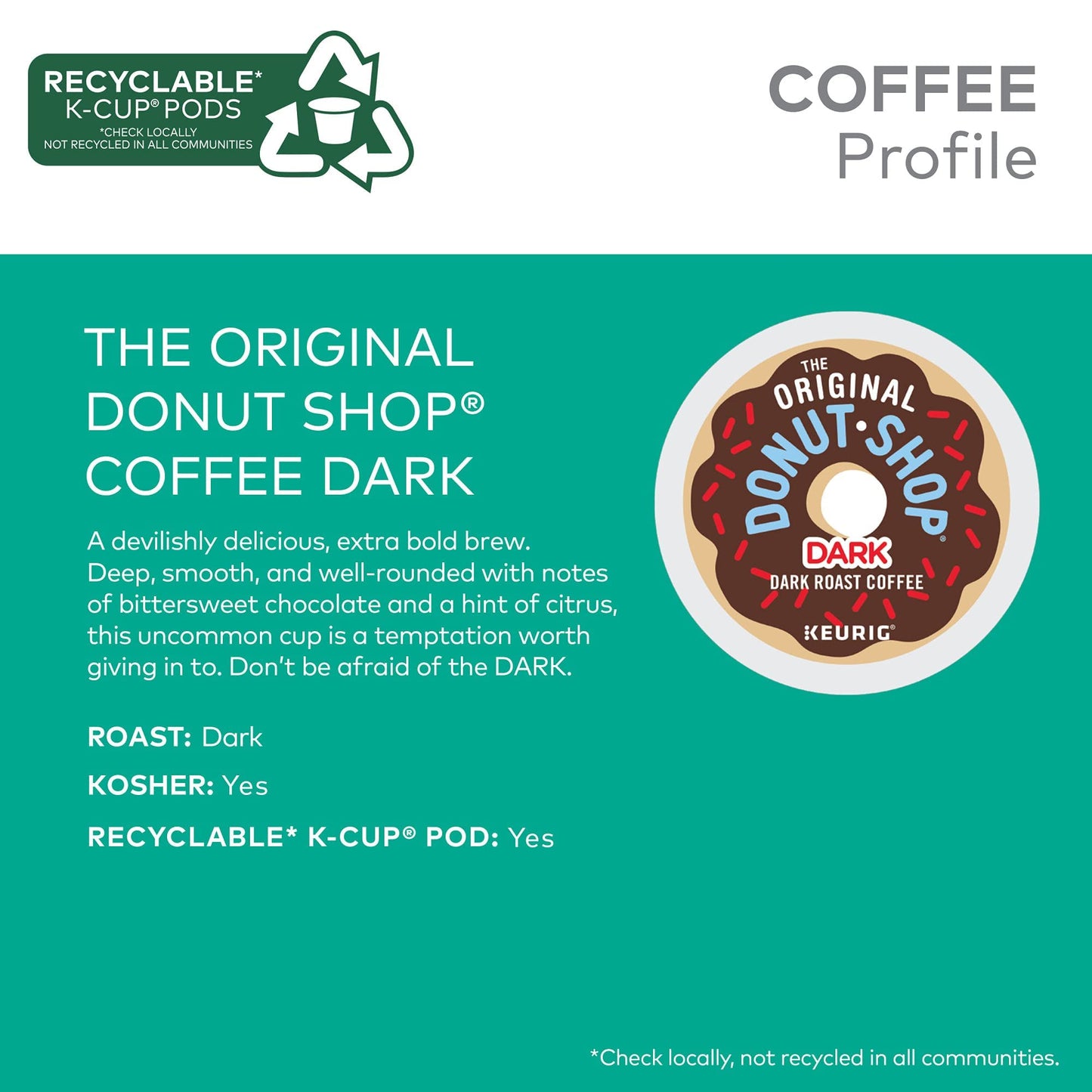 The Original Donut Shop Dark Coffee, Keurig Single-Serve K-Cup Pods, Dark Roast, 96 Count