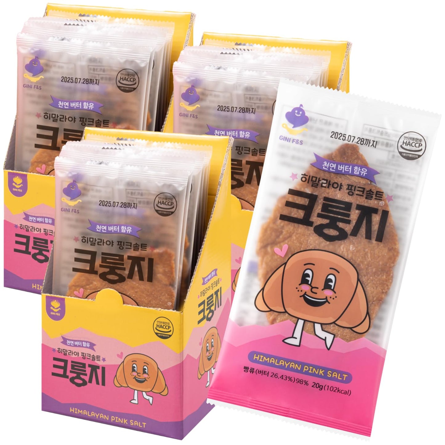 K Food Korean Food Flat Croissant Himalayan Pink Salt - Bulk Pack (30 Count)  Crispy Croissant Snack With 26.43% Natural Butter  Individually Wrapped For Freshness & Convenience  ???  ???? ????