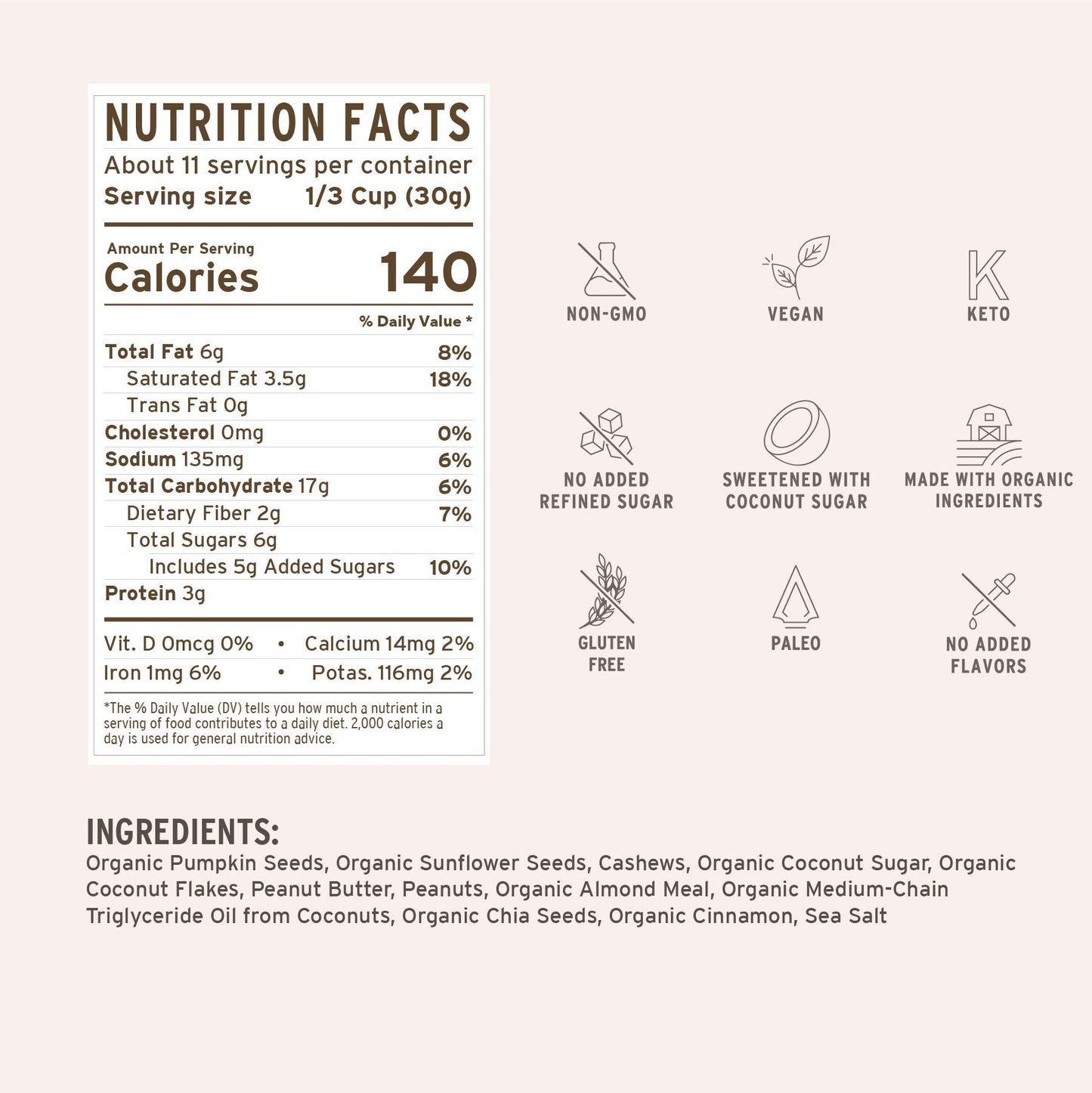 Purely Elizabeth Cinnamon Peanut Butter Keto Granola with MCT Oil, 48oz Bulk, Natural, 8 Ounce (Pack of 6), Model H-3137