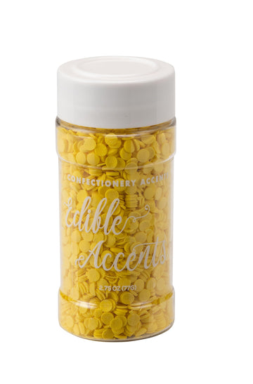 EDIBLE ACCENTS YELLOW SEQUINS - Confectionery Accents, Gluten Free, Egg Free, Nuts Free, Kosher, Fancy Sprinkles Medley Mix, For