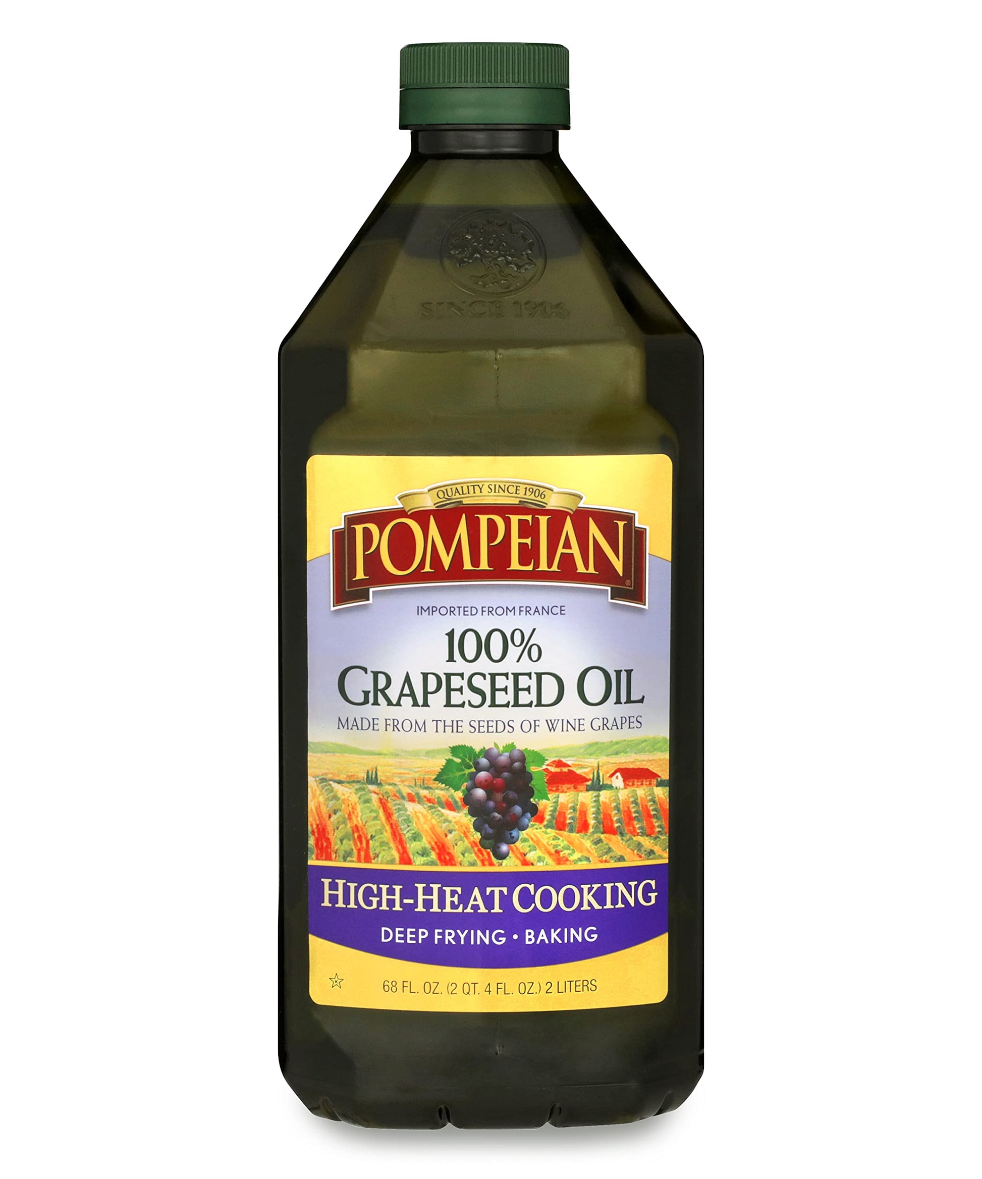 Pompeian 100% Grapeseed Oil, Light And Subtle Flavor, Perfect For High-Heat Cooking, Deep Frying And Baking, 68 Fl. Oz.