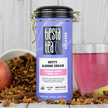 Tiesta Tea Nutty Almond Cream Herbal Tea Blend, Non-Caffeinated, 16oz Bulk Pouch & 6.2oz Refillable Tin, Model 23-032