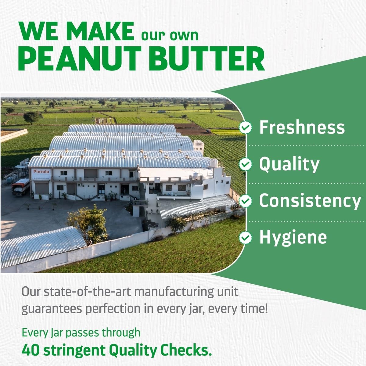 Pintola All Natural Peanut Butter (Crunchy) | Unsweetened | 30G Protein | Non Gmo | Gluten Free | Vegan | Cholesterol Free (1Kg)