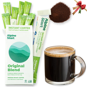 Alpine Start Instant Coffee Medium Roast Original Blend From High Altitude Arabica Beans, Enjoy Hot Or Cold, Dairy Free, Soy Free (0.11 Oz) Pack Of 8