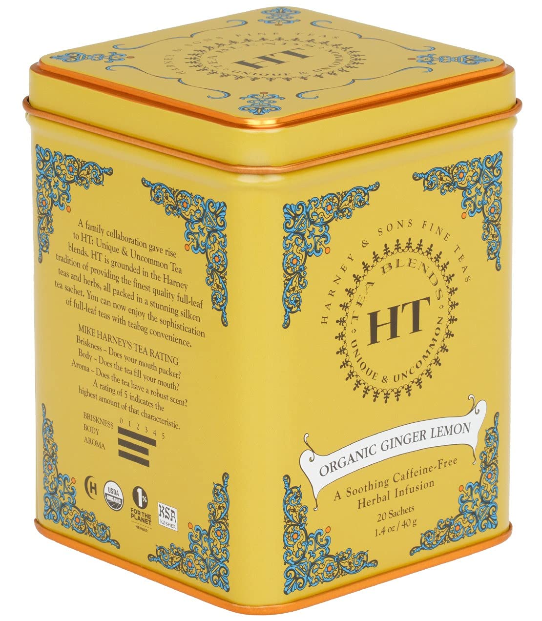 Harney & Sons Organic Ginger Lemon Tea - 20 Count, Pack of 1, Herbal Tea