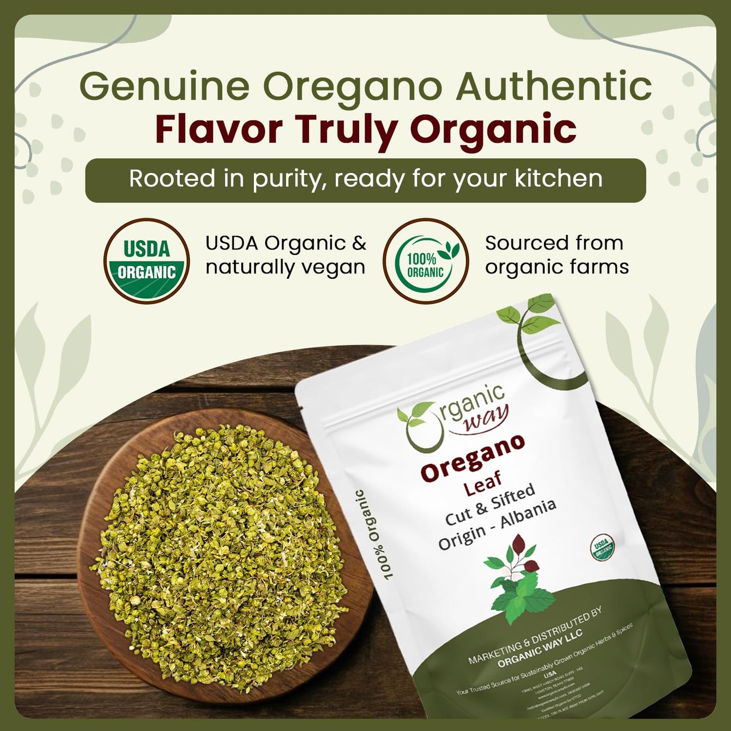 Organic Way Dried Oregano Leaf Cut & Sifted (Origanum Vulgare) - European Wild-Harvest | Organic & Kosher Certified | Vegan, Non Gmo & Gluten Free | Usda Certified | Origin - Albania (16 Oz)