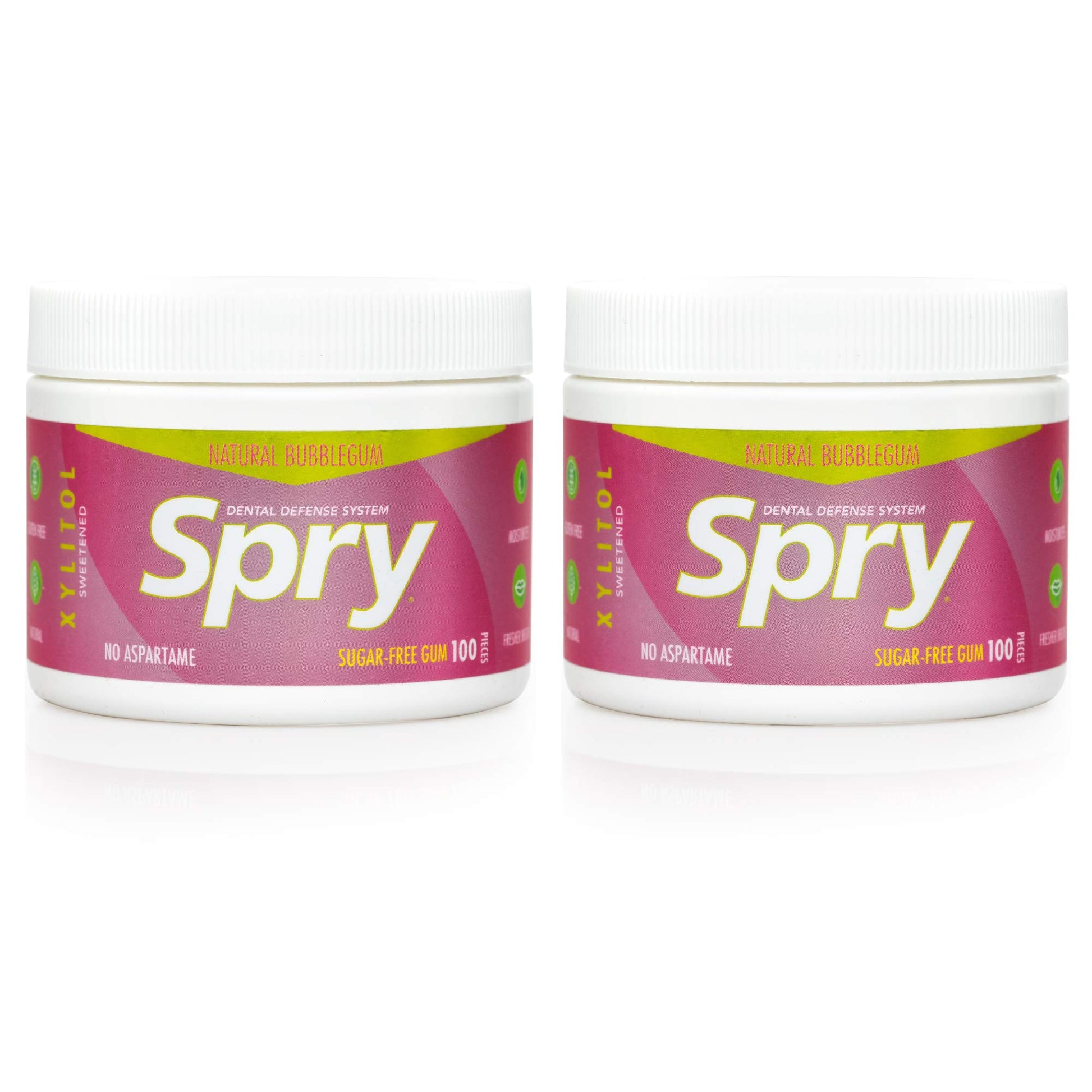 Spry Fresh Natural Xylitol Chewing Gum Dental Defense System Aspartame-Free Sugar Free Gum (Bubble Gum, 100 Count - Pack Of 2)