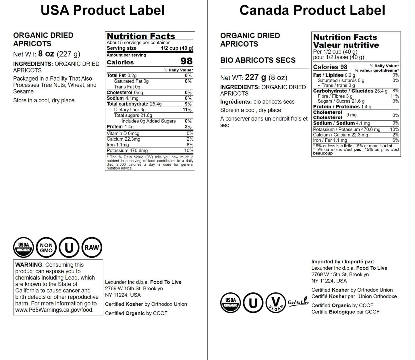 Food to Live Organic Dried Apricots, 8 Ounces - Non-GMO, Kosher, Unsulfured, Raw, Vegan, Bulk