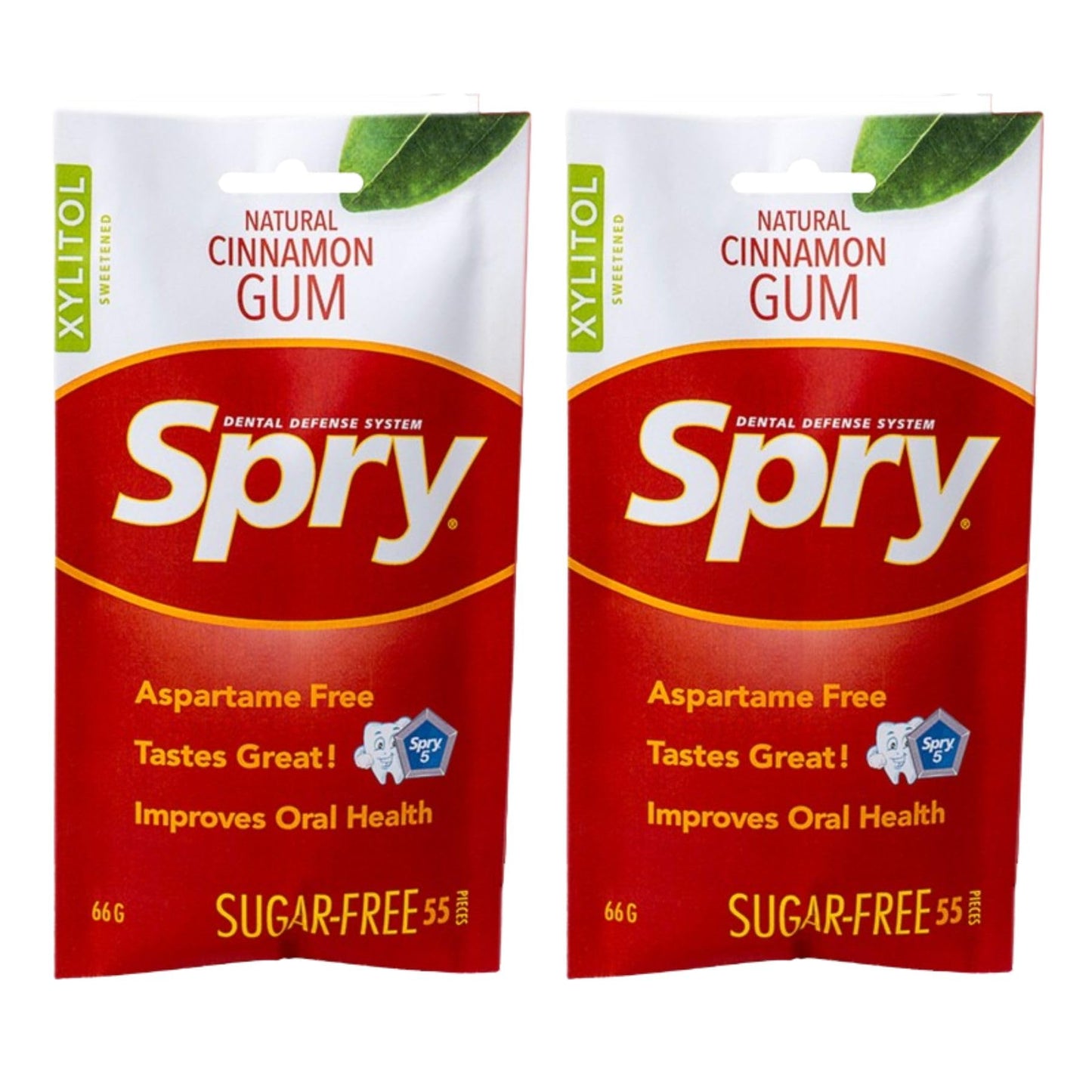 Spry Xylitol Chewing Gum - Aspartame-Free, Sugar-Free, Non-GMO - Cinnamon - 55 Count (Pack of 2) - Brown