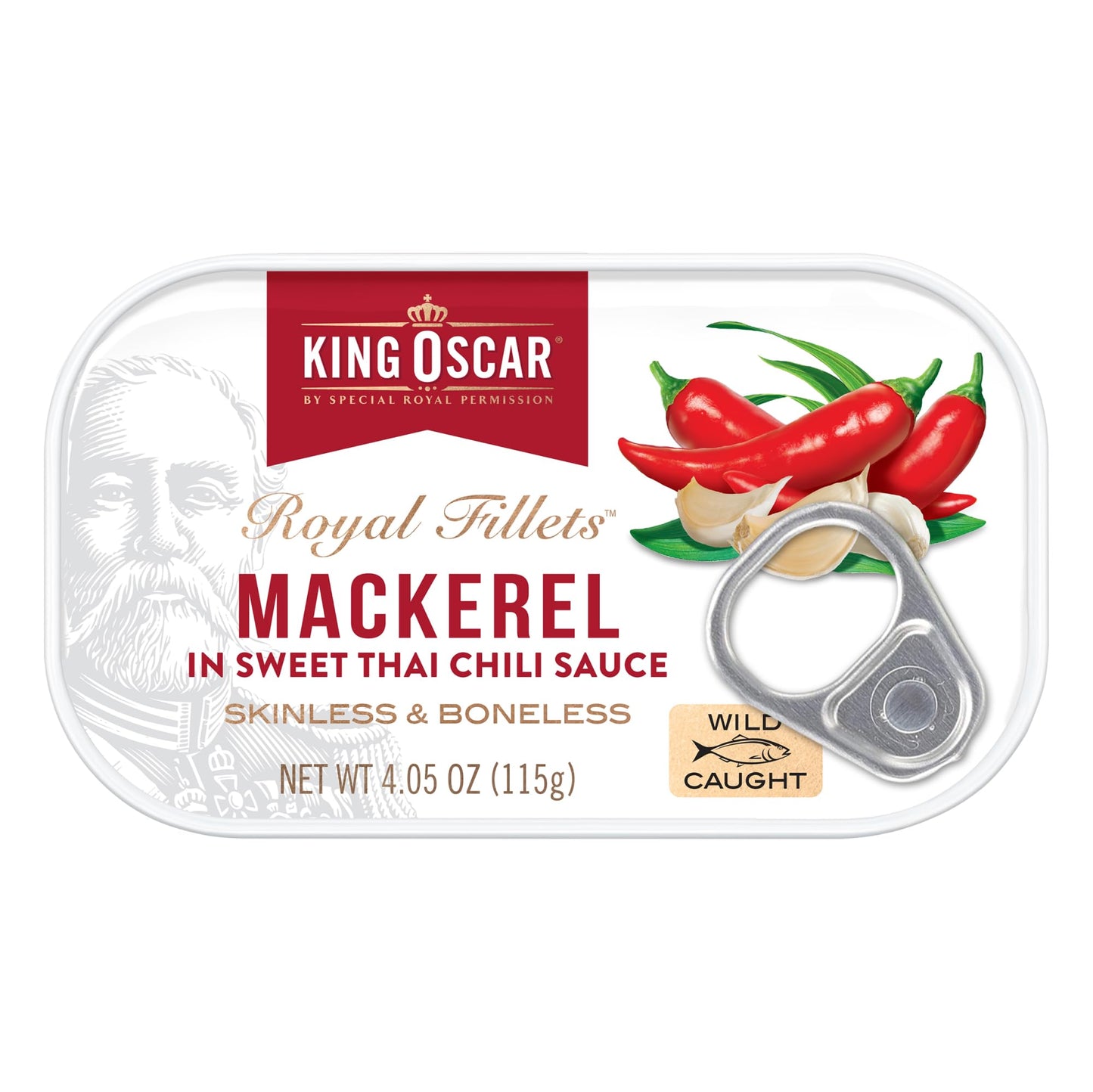 King Oscar Mackerel in Sweet Thai Chili Sauce  4.05 Ounce Can (Pack of 12)  Skinless & Boneless  Wild Caught Canned Mackerel