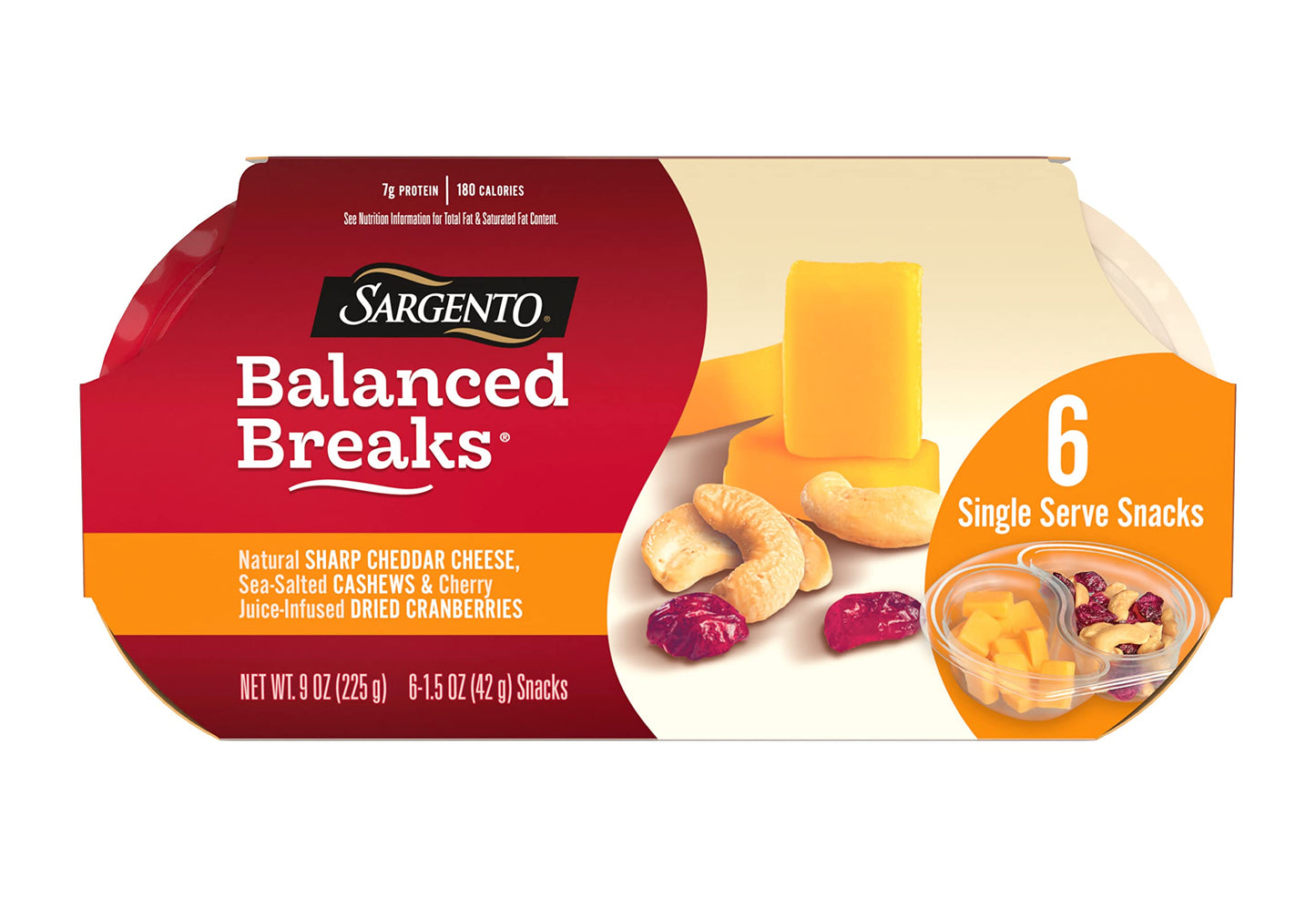 Sargento Balanced Breaks Natural Sharp Cheddar Cheese, Sea-Salted Cashews and Cherry Juice-Infused Dried Cranberries Snack Kit, 