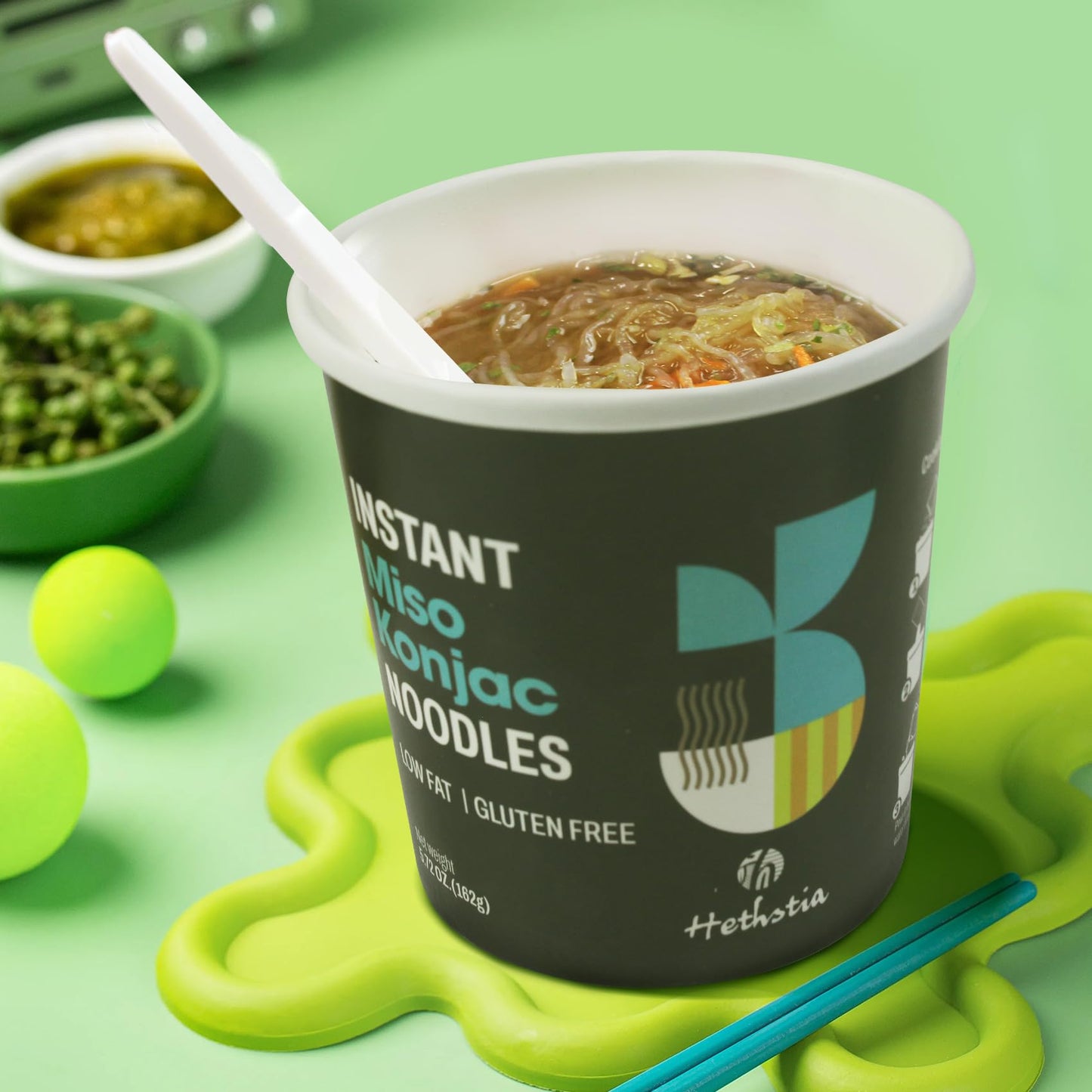 Hethstia Konjac Noodles Instant Miso Soup Cup - 6 Pack Low Carb Shirataki Angel Hair Pasta, Gluten-Free Shirataki Noodle Asian R