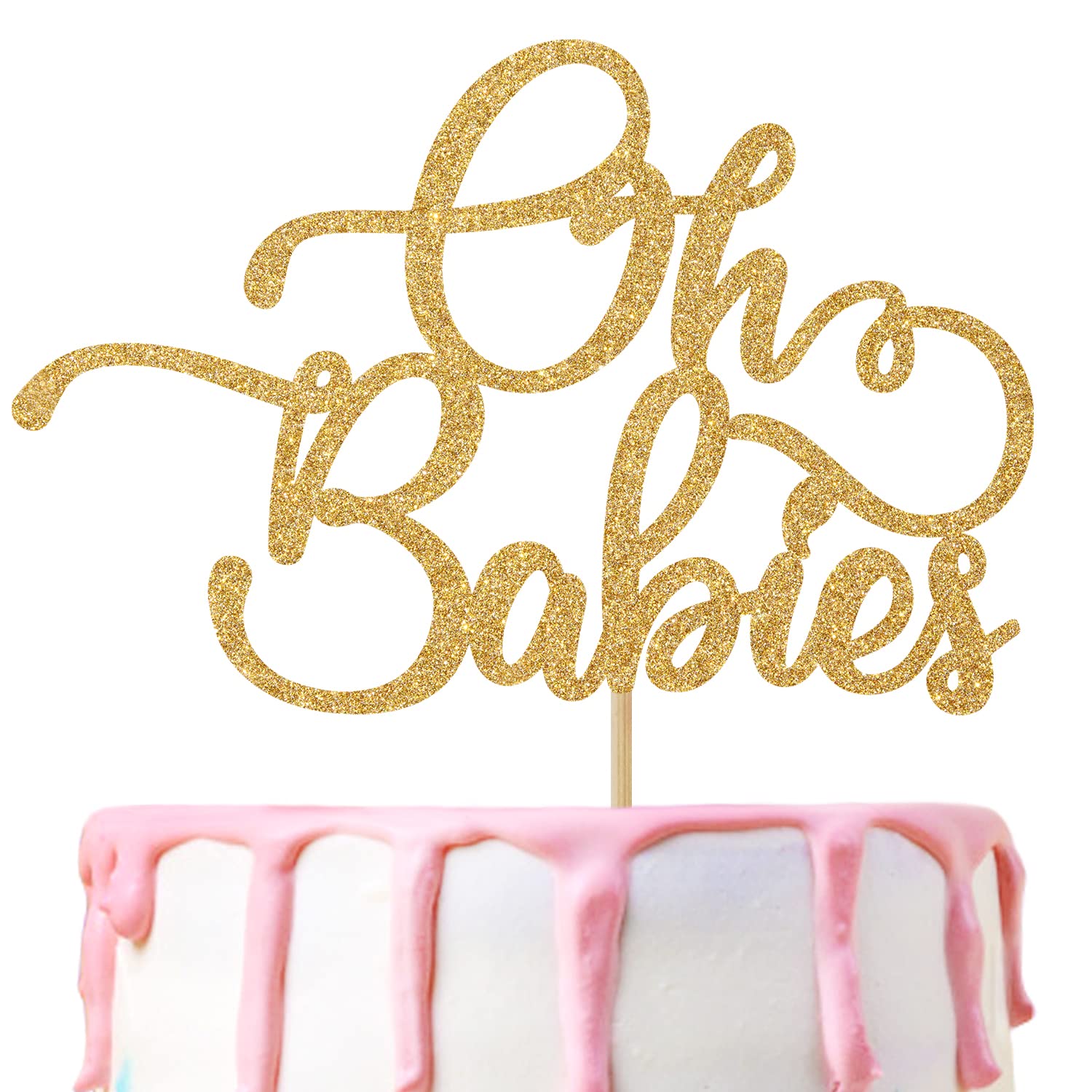 Gold Glitter Oh Babies Cake Topper  ItS Twins/Double The Love Cake Decor  Twins Baby Shower/Newborn Gender Reveal Party Decorations Supplies
