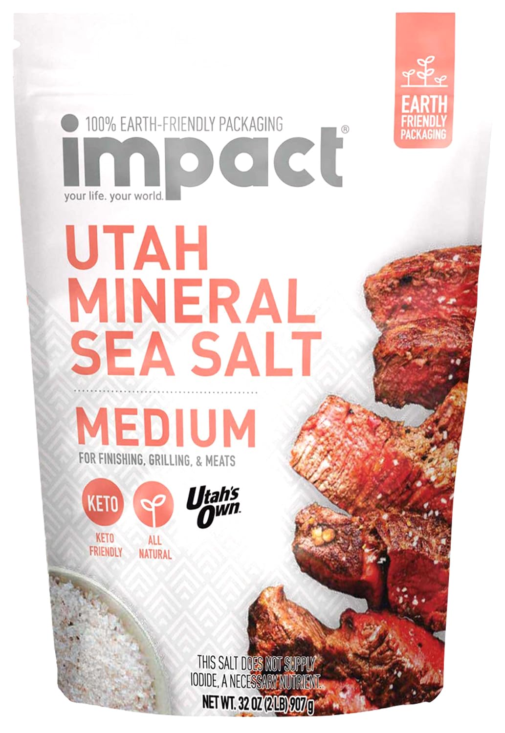 Impact Utah Mineral Sea Salt, Medium Grain, Unrefined, Non-GMO, Gluten Free, 32 Ounce