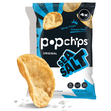 Popchips Potato Chips, Sea Salt, 4Ct 5.0Oz Share Bags, Low-Calorie And Gluten Free, Salty Snacks For Adults And Children, Non-Gmo, Vegan & Kosher Friendly, 130 Calories Per Serving
