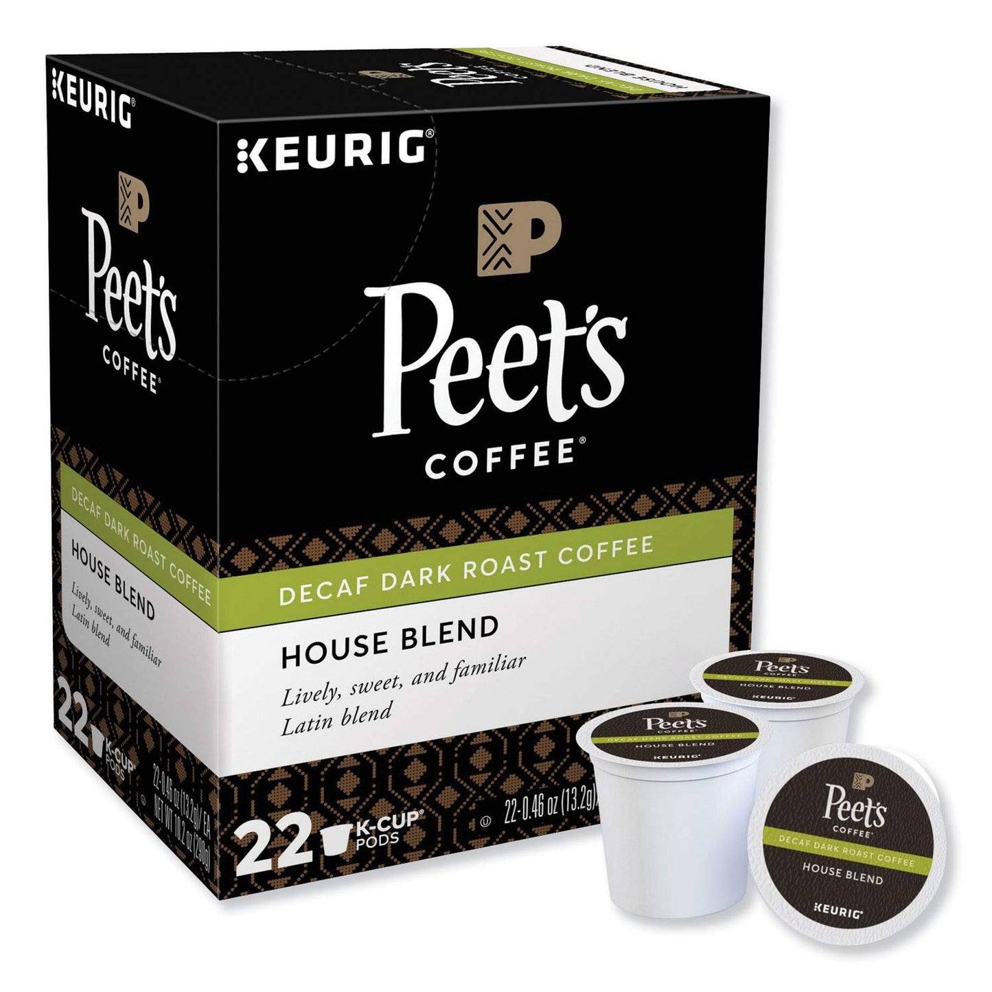 Peets Coffee Decaf House Blend K-Cup Portion Pack for Keurig, 22 Count, Brown, Model 99555065442