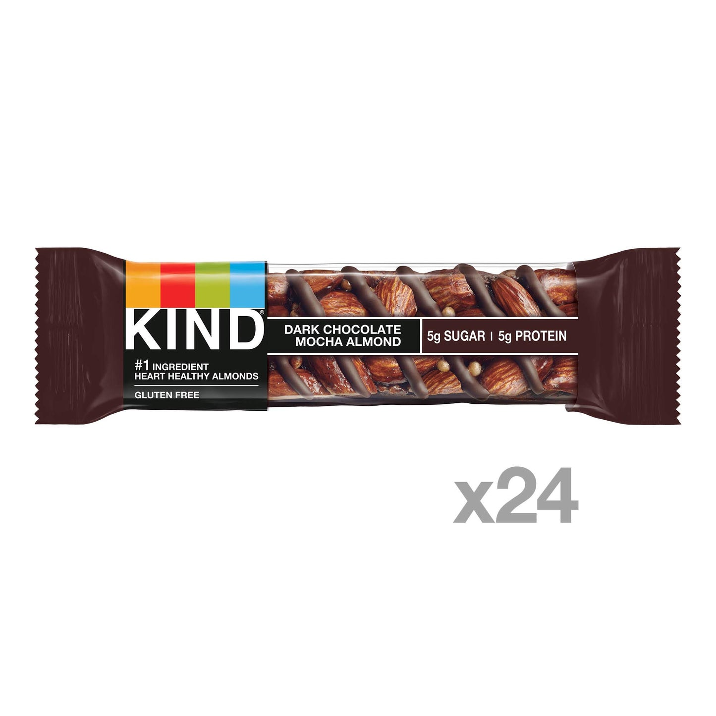 Kind Nut Bars, Dark Chocolate Mocha Almond, 1.4 Ounce, 24 Count, Gluten Free, 5G Sugar, 5G Protein