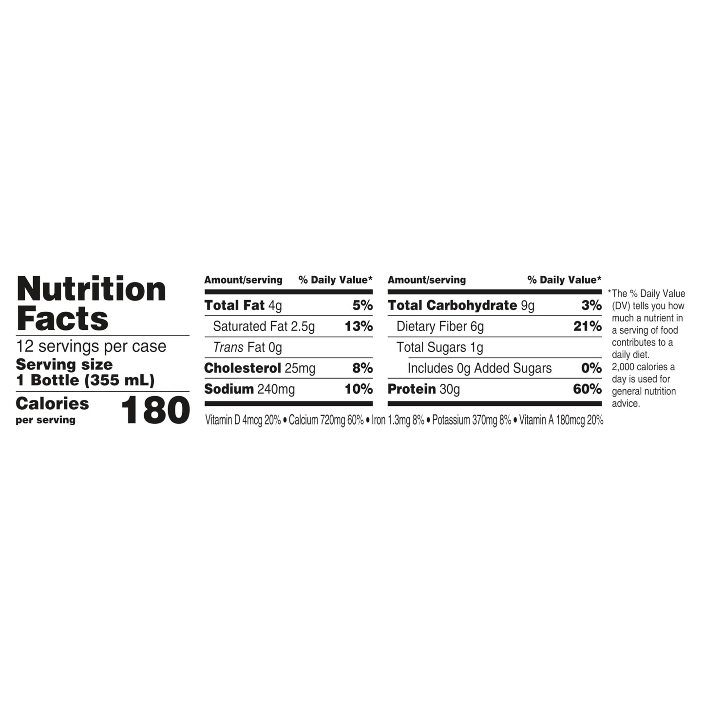 Oikos Protein Shake  Chocolate  30g High Protein Drinks  Shelf Stable  Ready to Drink  5g Prebiotic Fiber  12 fl oz Bottle  12 Count