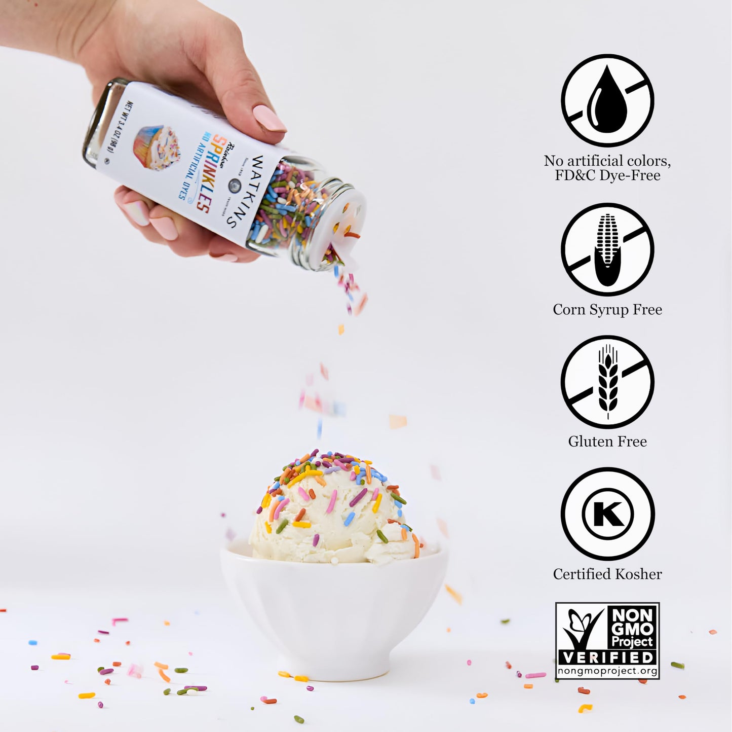 Watkins Rainbow Decorating Sprinkles, No Artificial Dyes, Perfect For Ice Cream And More, 24.7Oz