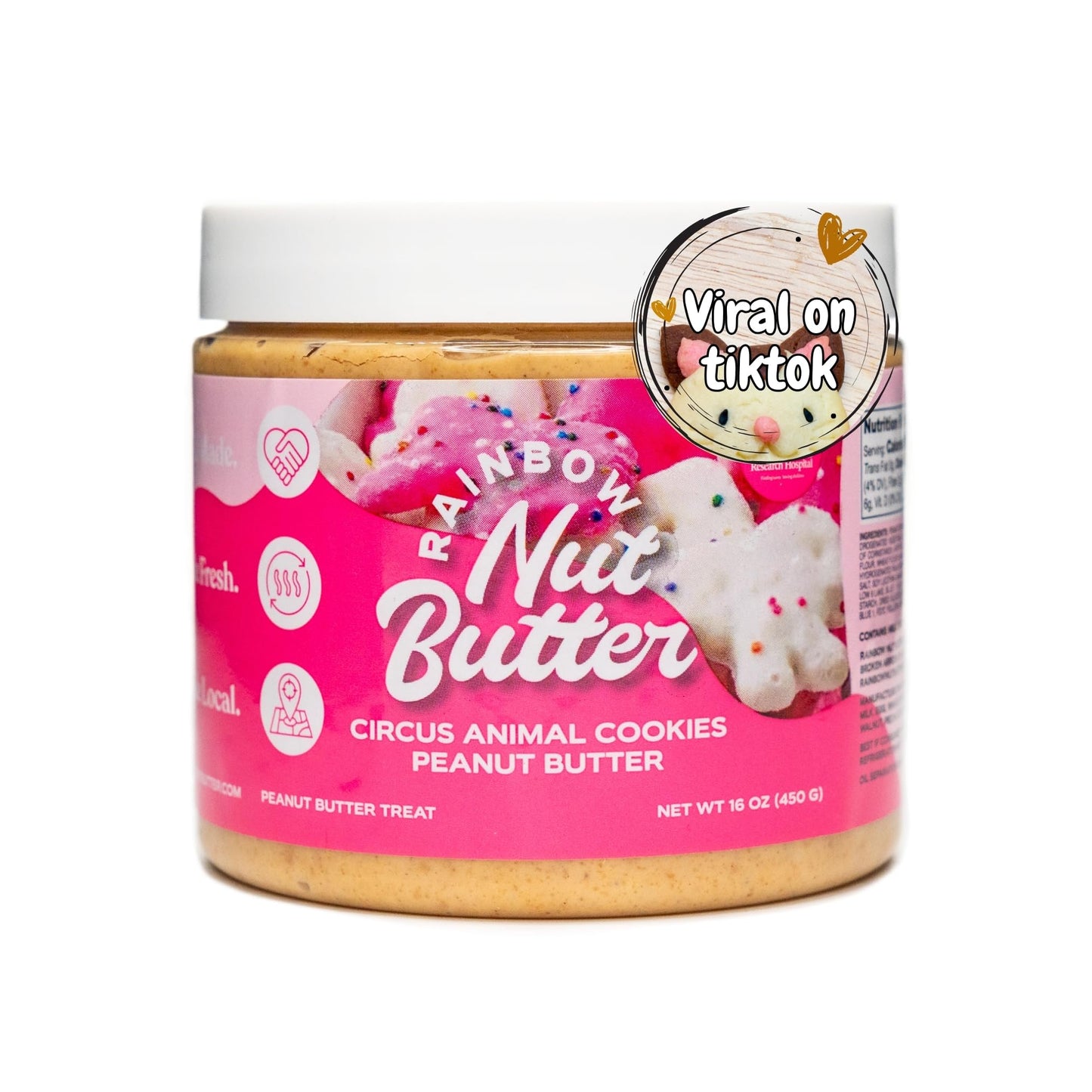 Rainbow Nut Butter, Animal Cookies Peanut Butter, Spread, Treat, Snack, Dessert, White Chocolate Chips, High Protein Flavored Nu