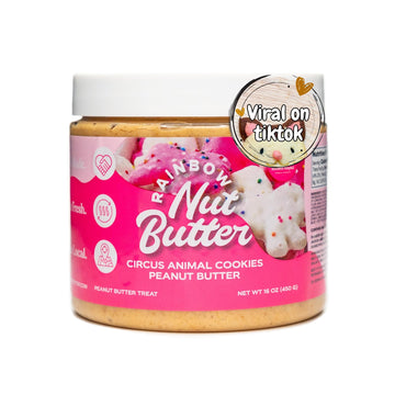 Rainbow Nut Butter, Animal Cookies Peanut Butter, Spread, Treat, Snack, Dessert, White Chocolate Chips, High Protein Flavored Nu