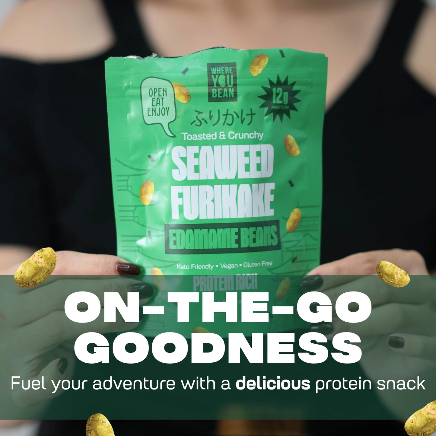 Where You Bean Edamame Beans Snack (Seaweed Furikake) - Crunchy And Dry Roasted Edamame Beans - High Protein Snacks, Keto And Ve