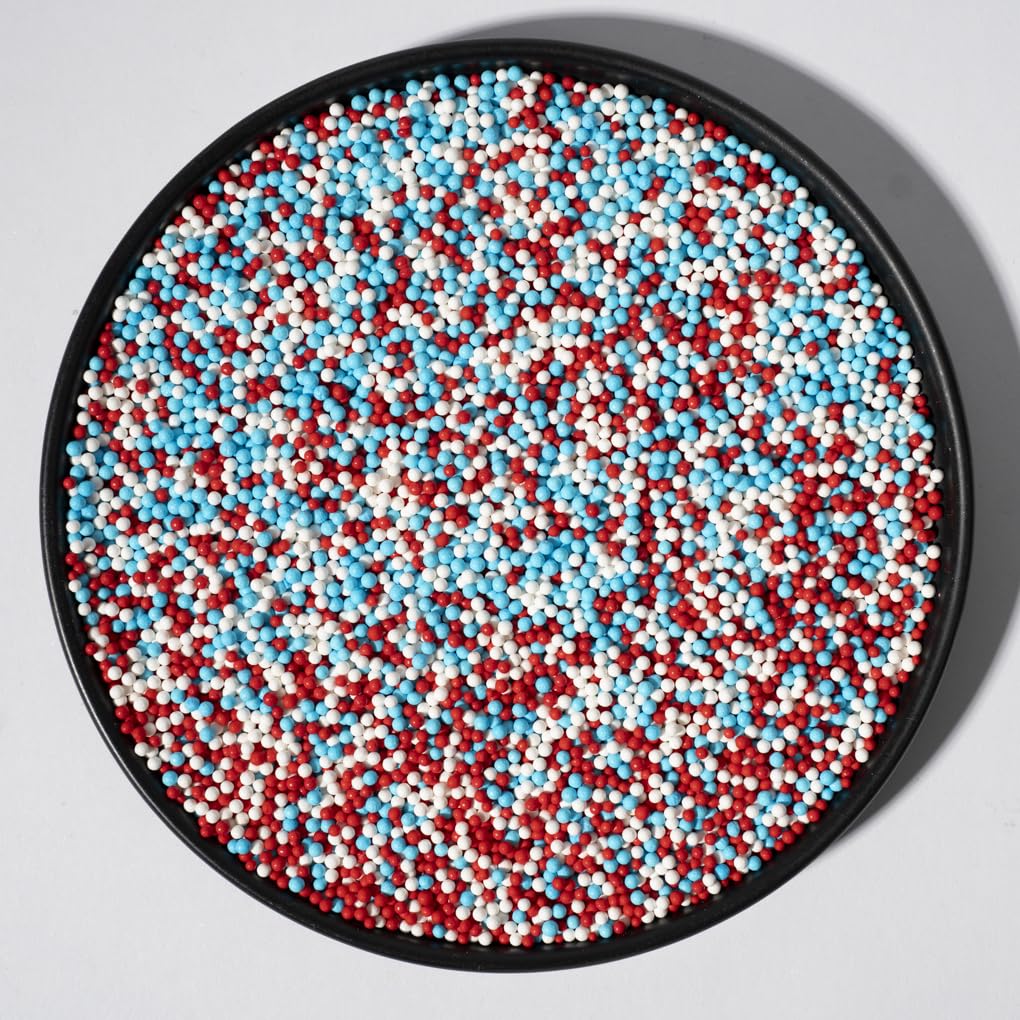 NIPEOR Nonpareils Sprinkles, 2mm Edible Pearl Sprinkles for Baking, 130g, Red Blue