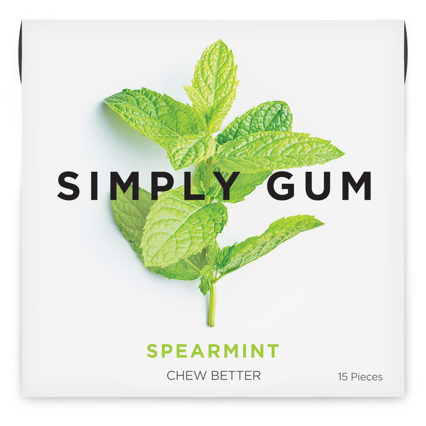 SIMPLY Gum | Spearmint | Plant- Based Chewing Gum | Pack of One (15 Pieces Total) | Synthetic Plastic Free + Aspartame Free + no