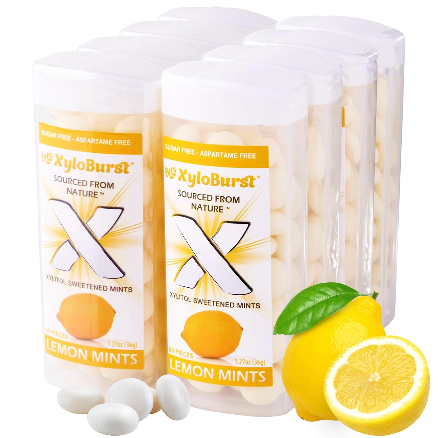 XyloBurst - Xylitol Mints | Sugar Free Breath Mints for Oral Health | Gluten Free, Vegan, Keto Friendly | Aspartame Free | Lemon