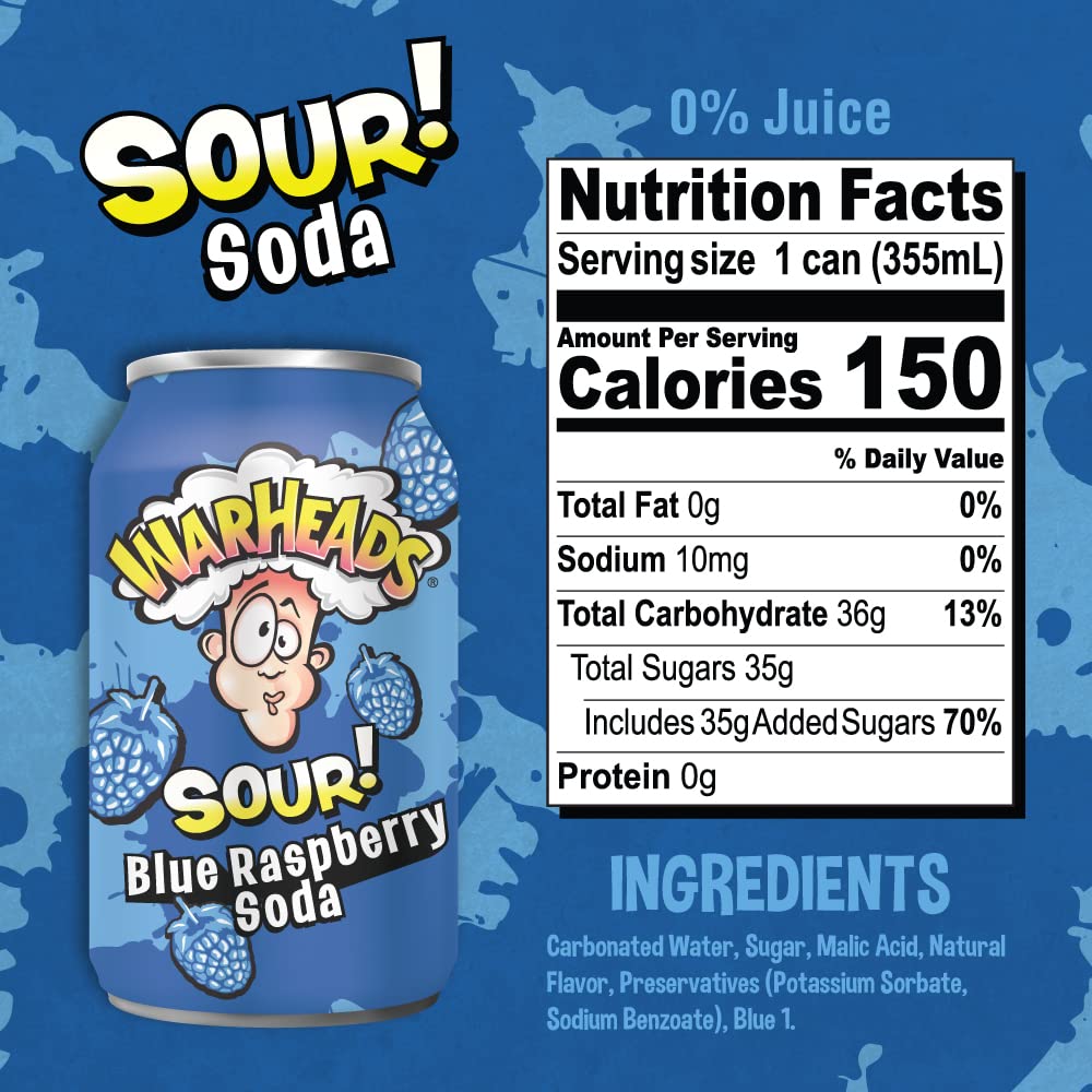 Warheads Soda - Sour Fruity Soda, Classic Flavors, 12 Fl Oz (Pack of 5)